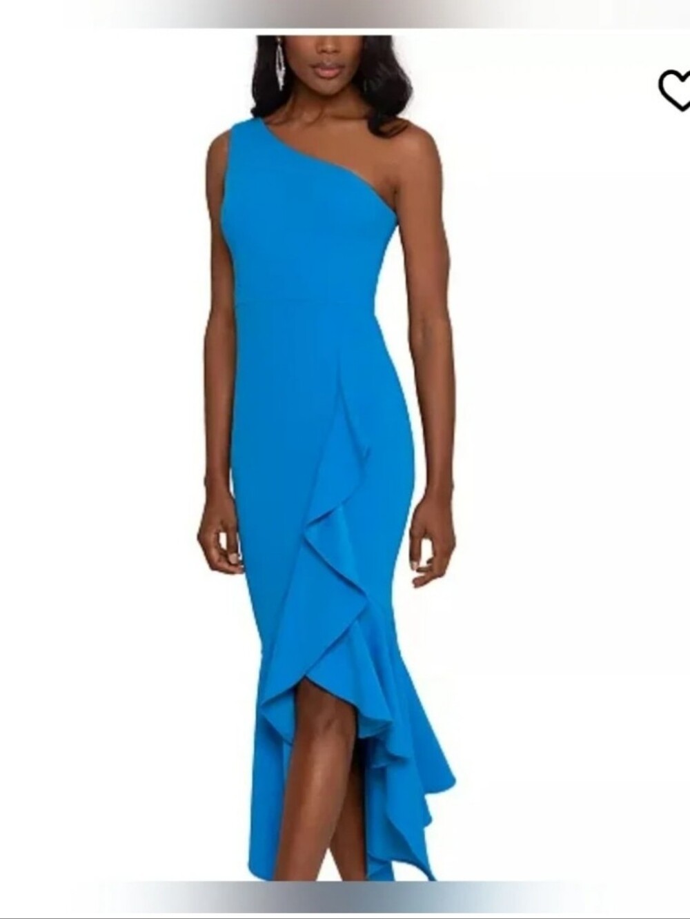 Xscape One Shoulder Ruffle Hem Midi Dress Blue Formal Cocktail Dress Size 6 $239 - Picture 2 of 10